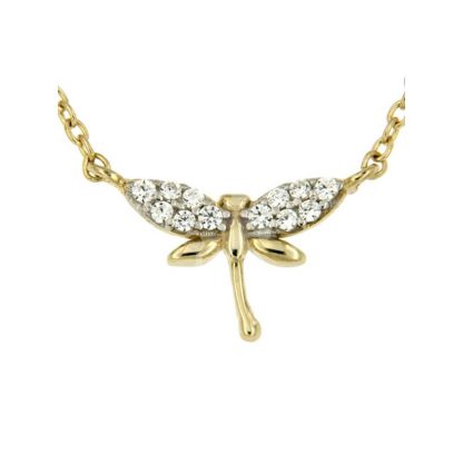 14 karaat gouden collier  of oorstekers met Libelle en Zirconia's - Afbeelding 3