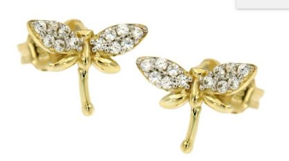14 karaat gouden collier  of oorstekers met Libelle en Zirconia's - Afbeelding 2