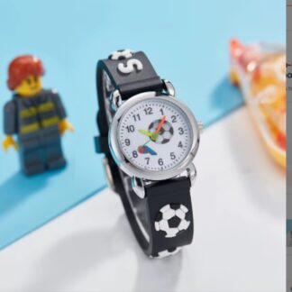 Voetbal horloge voor kinderen, met rubber band- zwarte of rode band